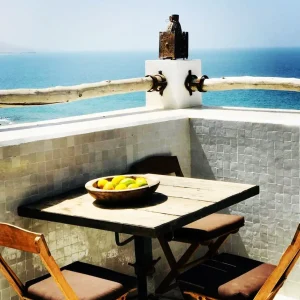 table in the rooftop, view on the moroccan ocean