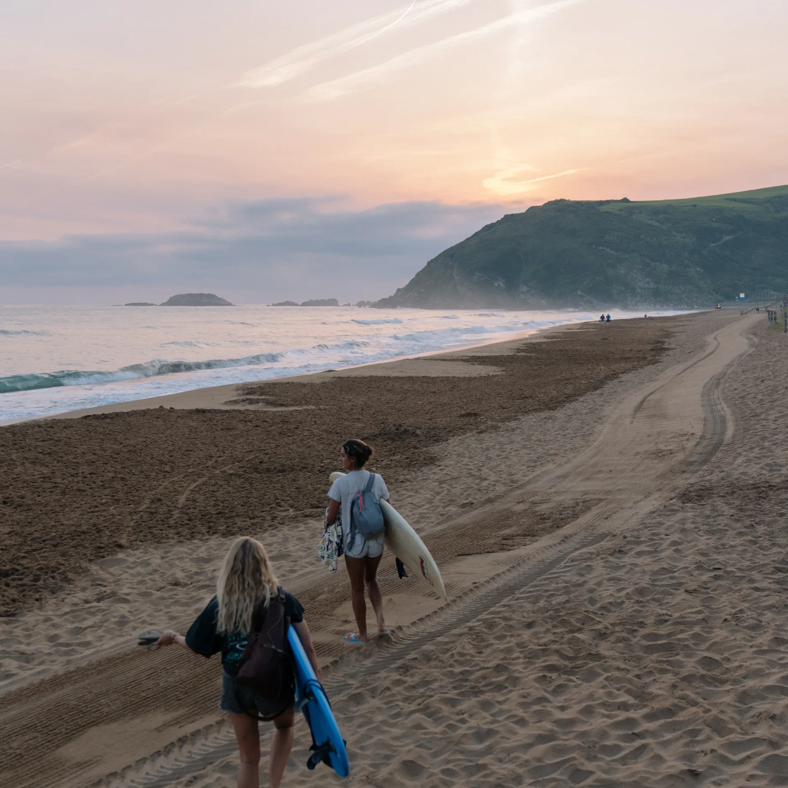 Zarautz beach break with Basque Country mountains behind